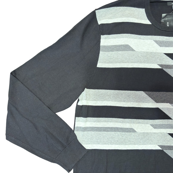 Alfani 100% Cotton Golf Black Gray Striped Crewneck Sweater Men’s XXLarge - Picture 5 of 13